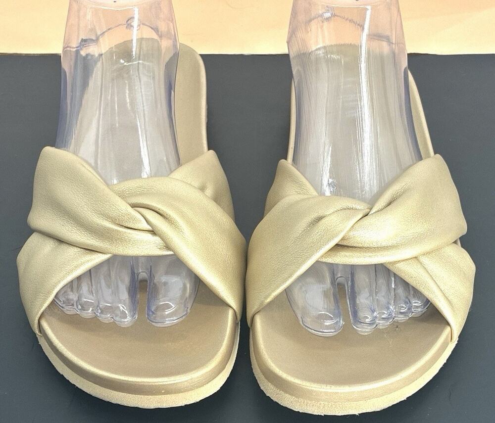 J. Crew Twisted Strap Slide Sandals Tan Faux Leather Flat Women's Size 8-9